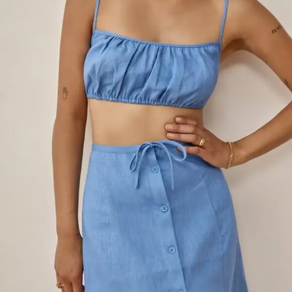 REFORMATION Kamren Two-piece Linen Dress In Parisian Blue SIZE 10 NWT - Picture 3 of 3